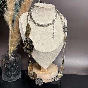 Hammered Two‎ Tone Metal Necklace Gold Silver Glam Statement Contemporary